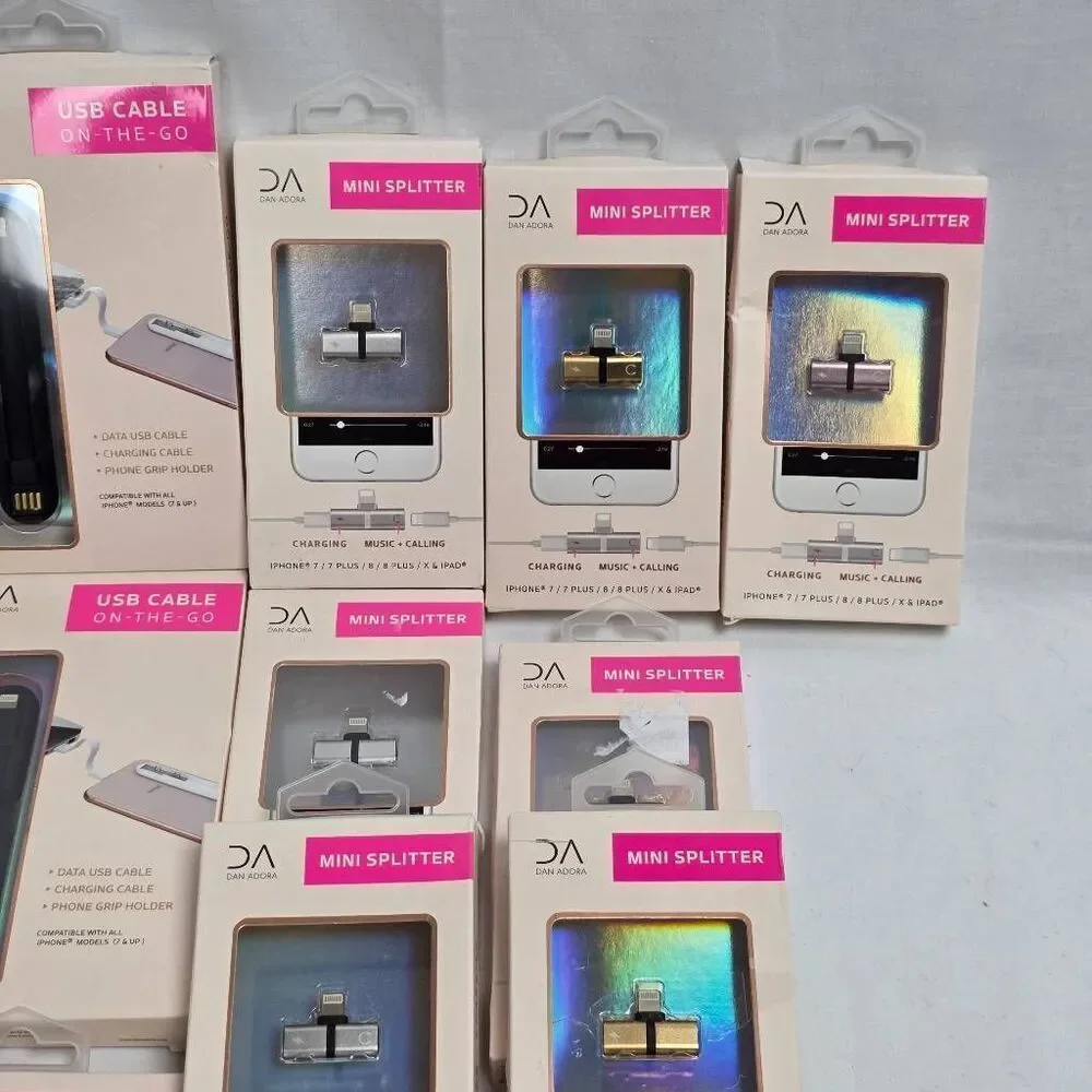 Huge Lot Dan Adora iPhone Accessories – USB Cable On-The-Go & 3-in-1 Mini Splitt
